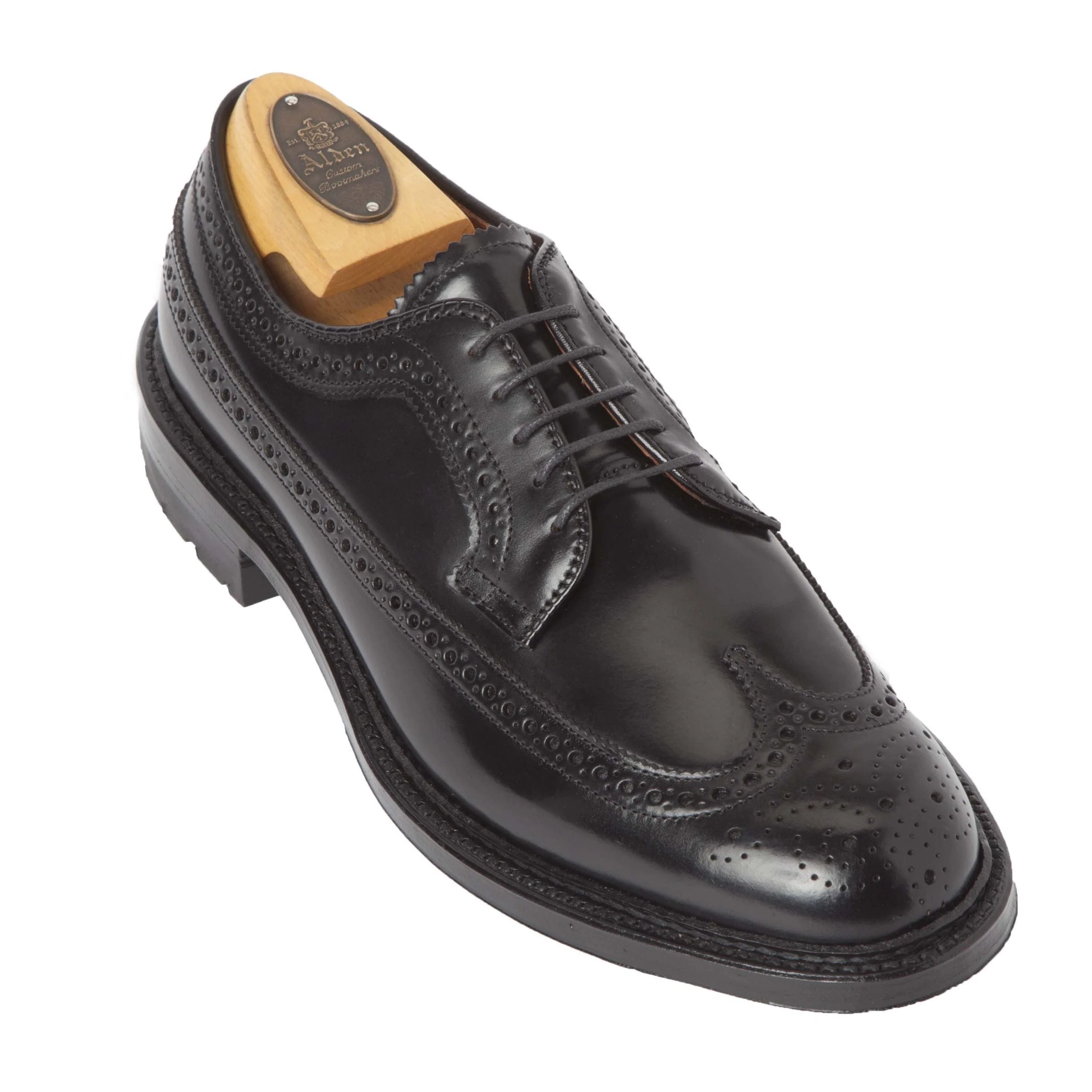 9751C - Long Wing Blucher w Commando Sole in Black Shell - Image 4